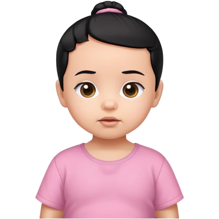 baby black hair tied on both sides, pink shirt emoji
