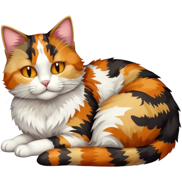 full body colourful light patched calico tabby cat with hazel eyes sleeping emoji