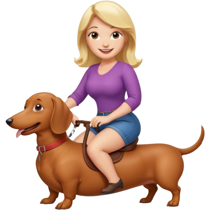 A blonde curvy woman riding on top of a dachshund emoji