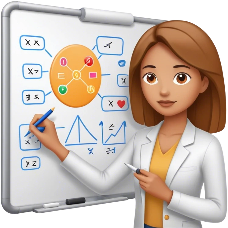 Woman writing on whiteboard with diagrams on it emoji