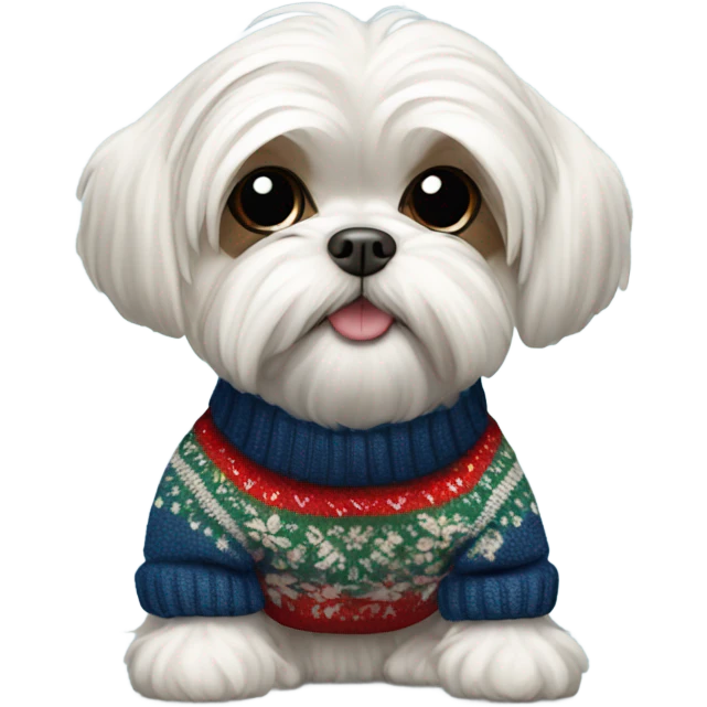 white Maltese Shih Tzu wearing a sweater emoji