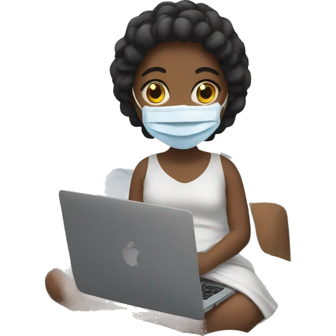 Girl in bed with face mask and laptop emoji