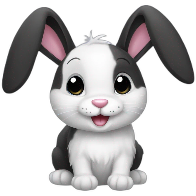 happy black and white bunny with long ears emoji