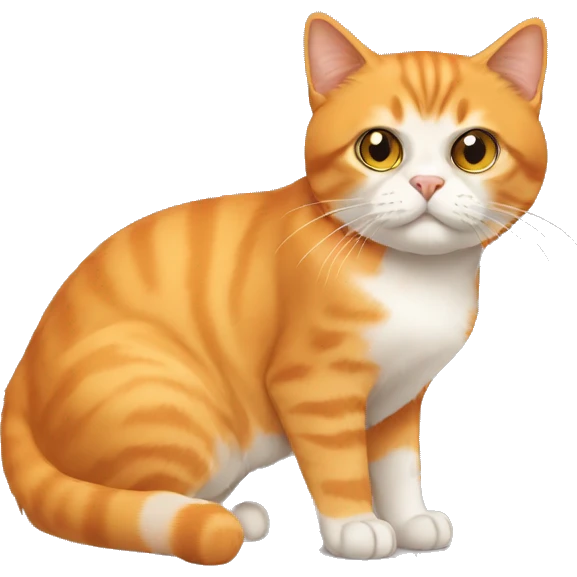 orange cat (a persian shorthair), the head of the cat is round and small. The legs and hands of the cat is a bit shorter. emoji