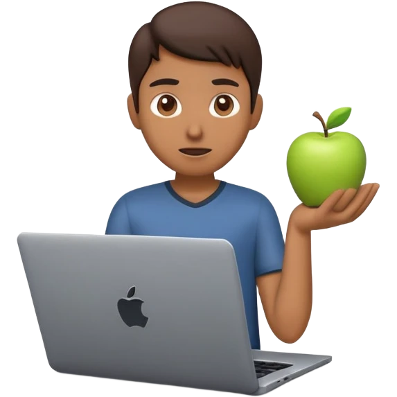 A dark-colored laptop with the screen open. From the screen, a person is emerging, standing or sitting as if giving a lecture or teaching. The person should look expressive and in a teaching pose. Soft shadows, semi-3D Apple emoji style, clean white background. emoji