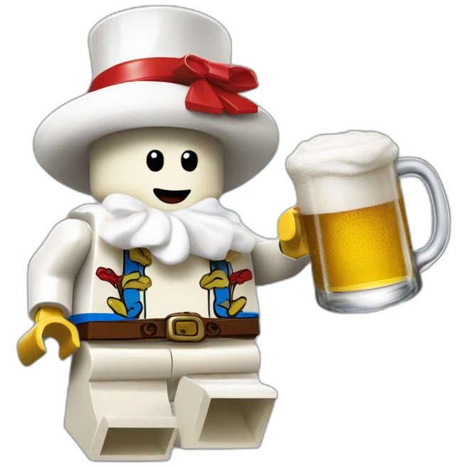 Bonhomme lego buvant une biere emoji