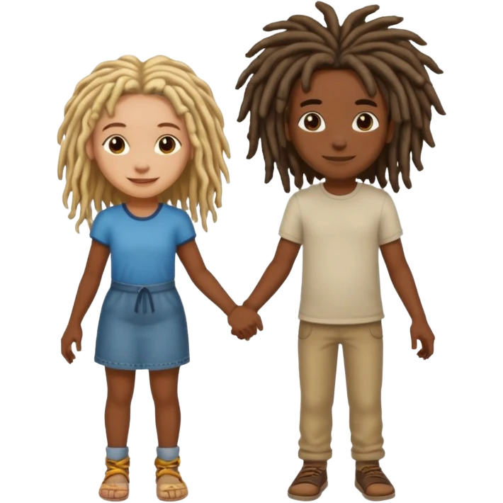 darkskin girl and lightskin boy with dreads holding hands  emoji