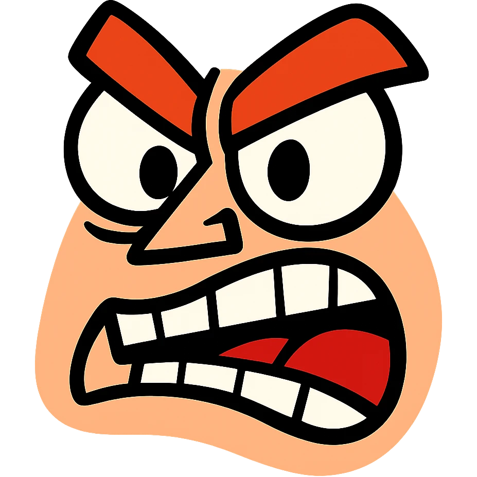 An angry face or tilt grimace, exaggerated features, bold lines emoji