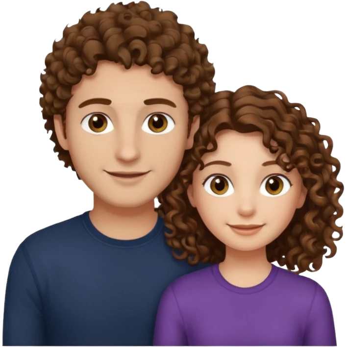 Açık kumral saçlı ela gözlü beyaz tenli erkek ve saçları koyu kahverengi ,kıvırcık saçlı kız yan yana gülümsüyor emoji