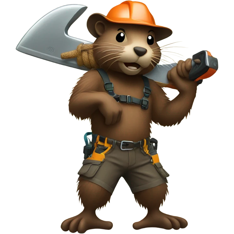 Beaver with dreadlocks wearing climbing gear holding a chainsaw  emoji
