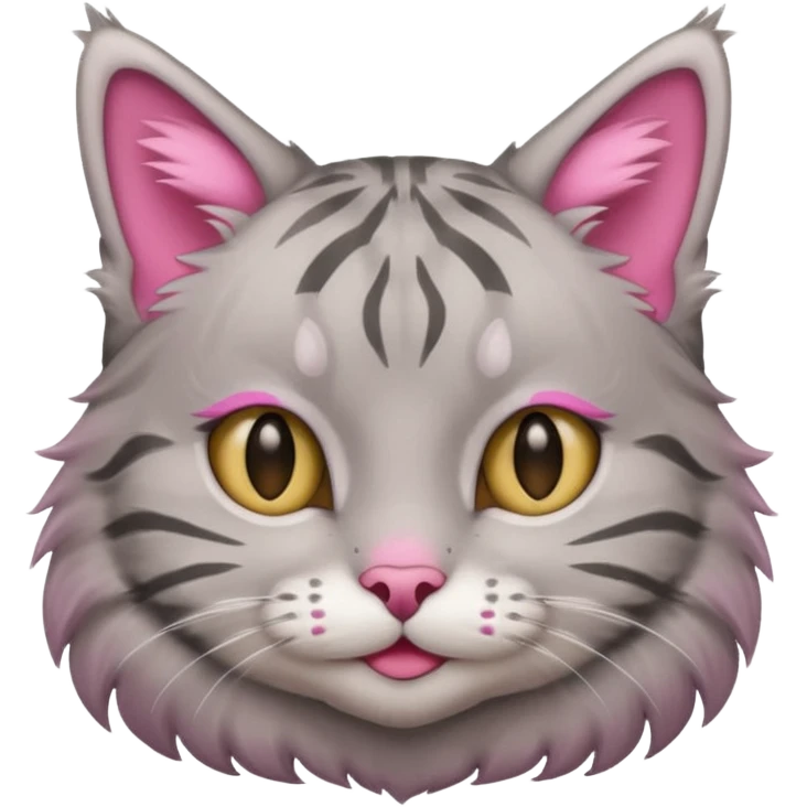 grey tabby cat: pink ears, fur, a little smile emoji