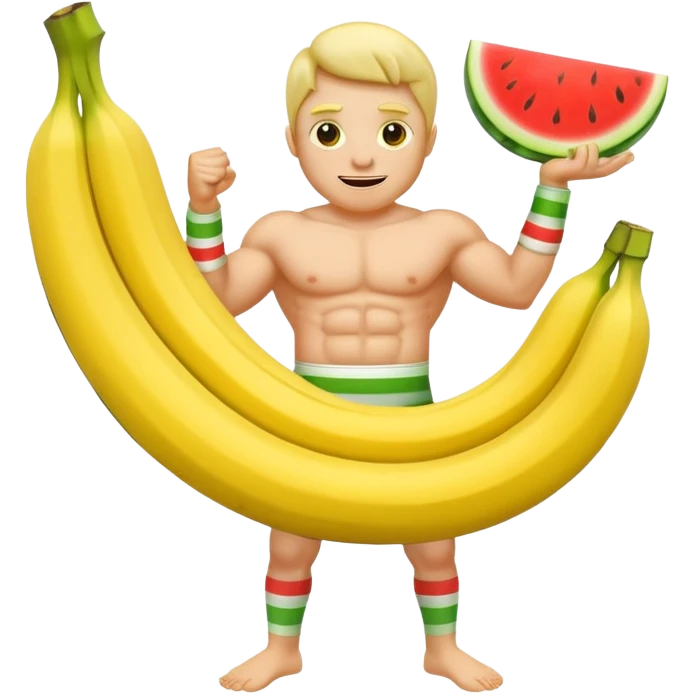 banana as superhuman. add watermelons in background  emoji