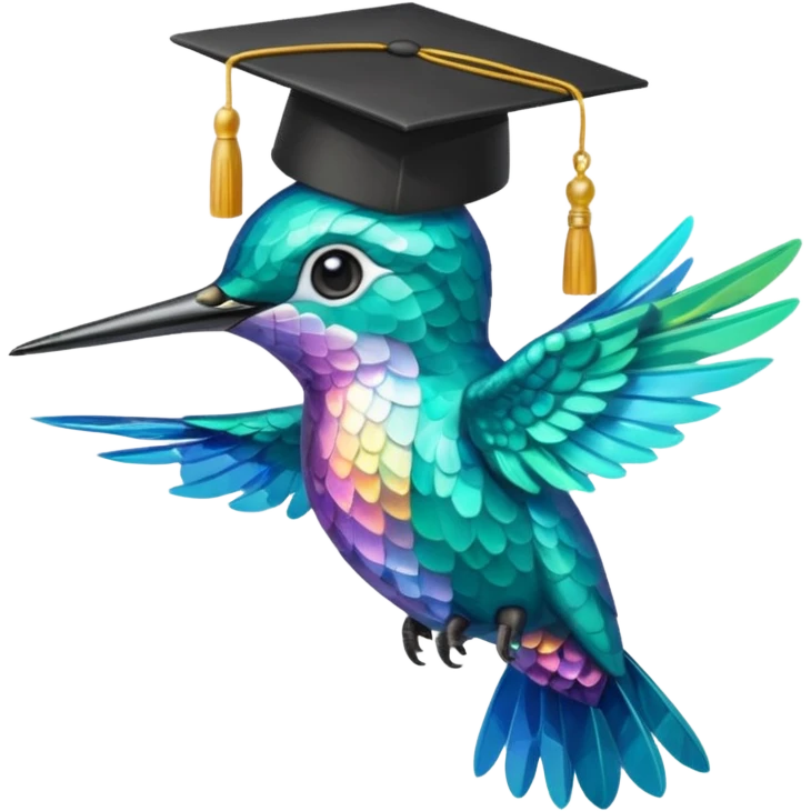 Un colibri con birrete de graduación y que el colibrí sea turquesa  emoji