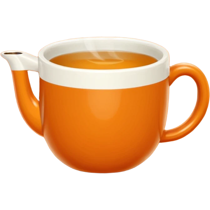 Hermès-style ceramic cup of tea with classic design, Hermès orange and gold, luxury, cute emoji style emoji