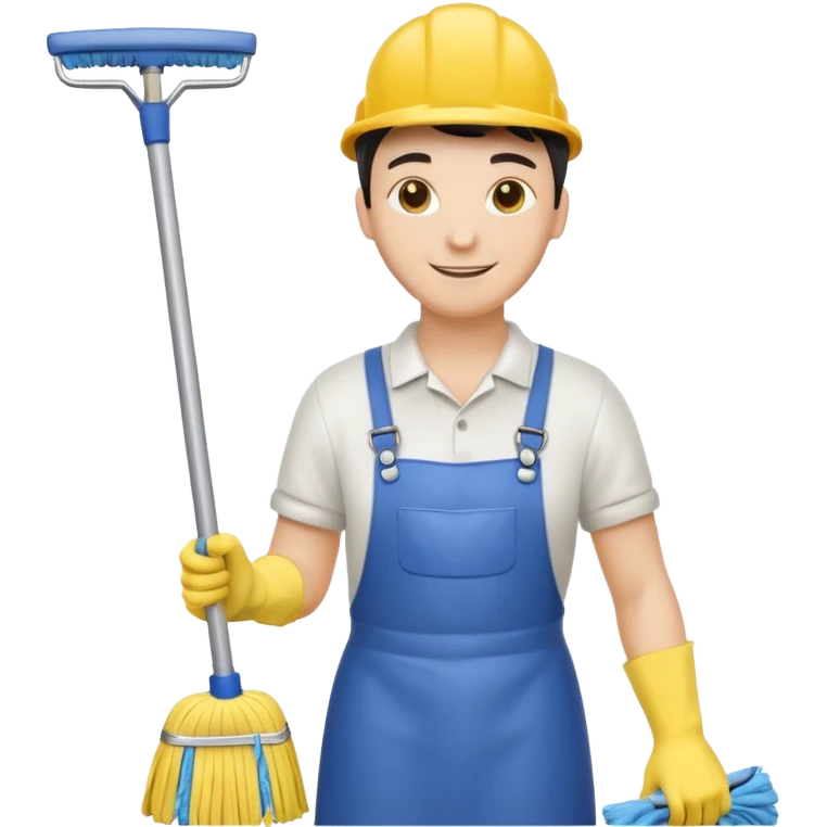 Custodian with yellow rubber gloves, mop emoji