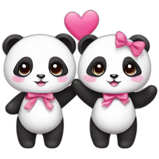 Couple panda cute , female panda pink ribbon emoji