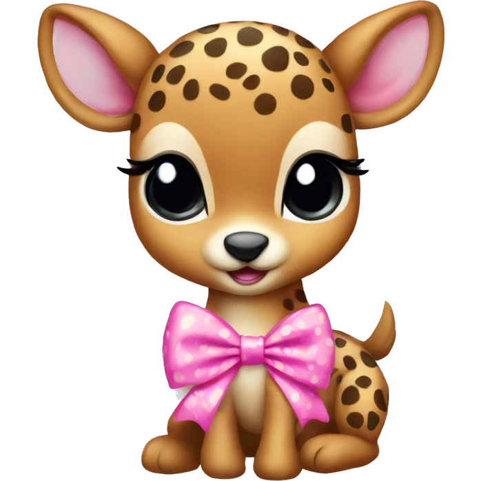 baby deer with pink cheetah print bow emoji