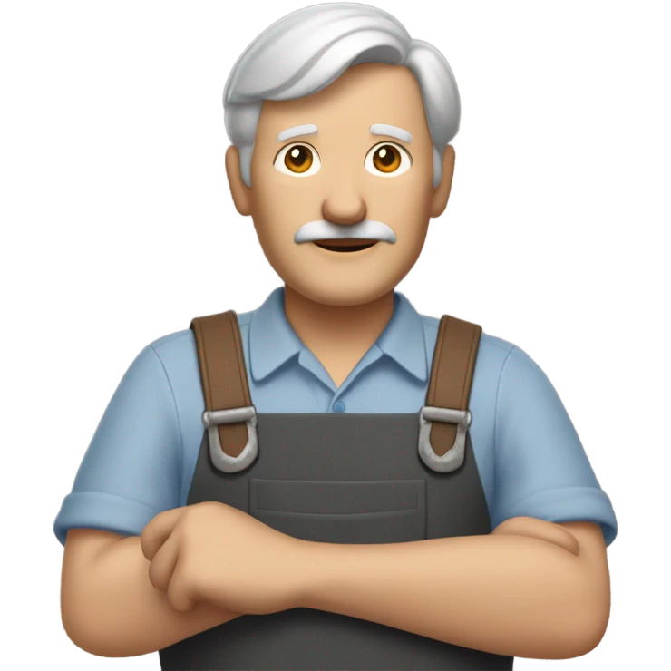 "A older man with rough hands, short light brown hair, and a friendly, naive expression. He wears a work apron over simple clothes and holds a hammer or wood in a rustic workshop." emoji