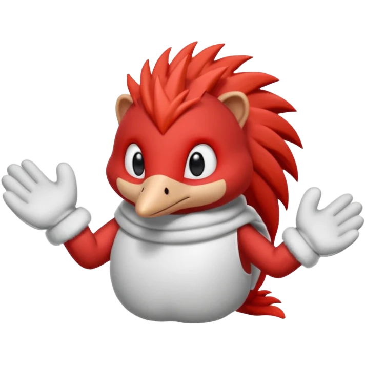 knuckles a red animal with peach arms and white mittens that have no fingers , he’s a echidna with red eyes emoji