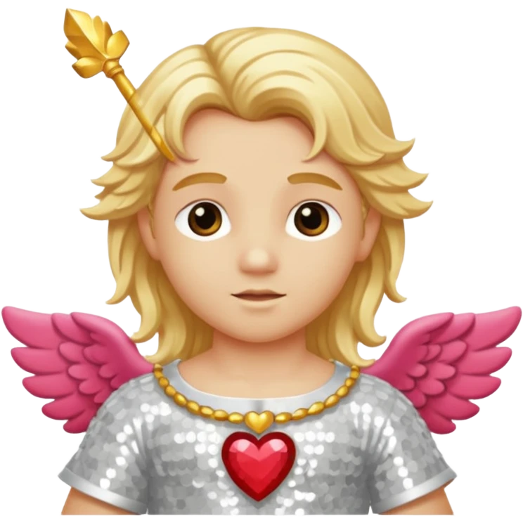 Cupid, God of Love from Gods and Goddesses with long golden blonde hair, cream sequin outfit emoji