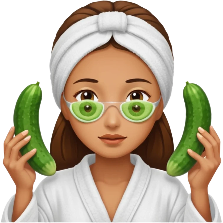 woman at the spa with cucumbers on her eyes and tan skin tone emoji