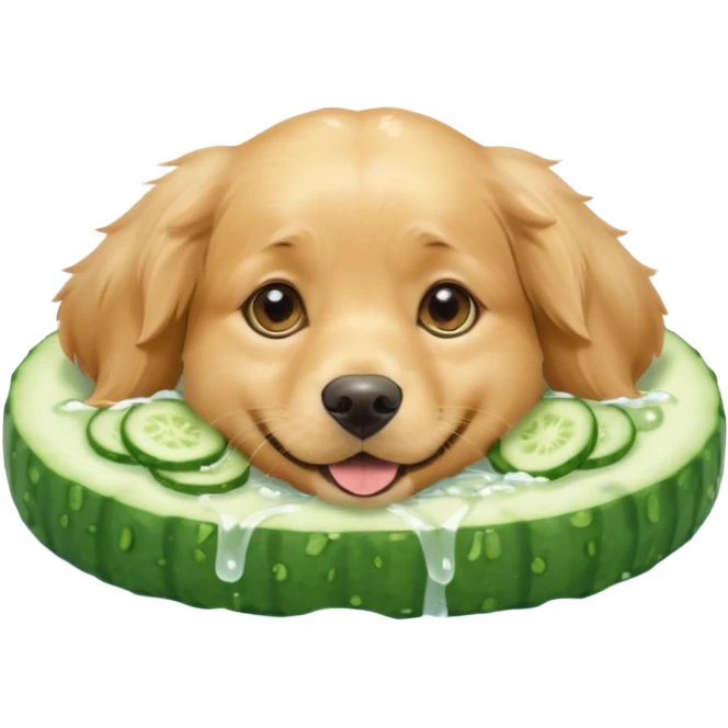 dog relaxing spa with cumcumbers in their eyes emoji