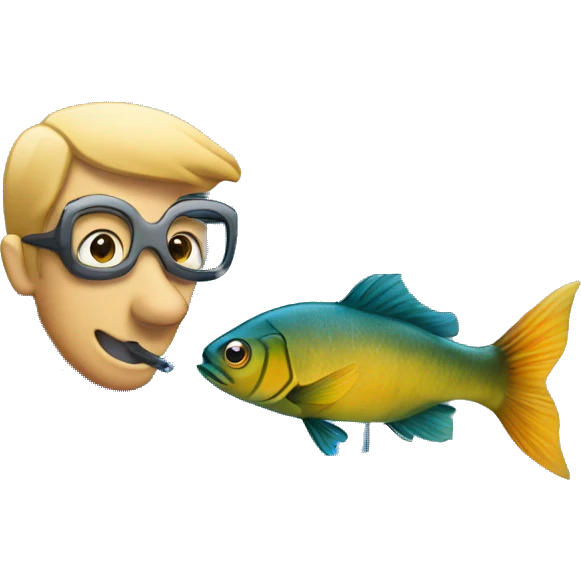 A fish typing on a computer emoji