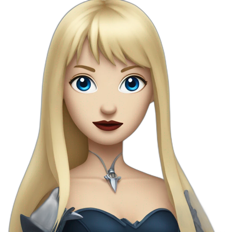 beautiful vampire woman with long blonde hair and blonde straight bangs and blue eyes wielding knives emoji