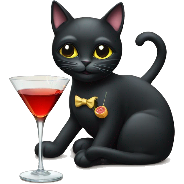 Black cat smoking and drinking a martini she’s a lady cat  emoji