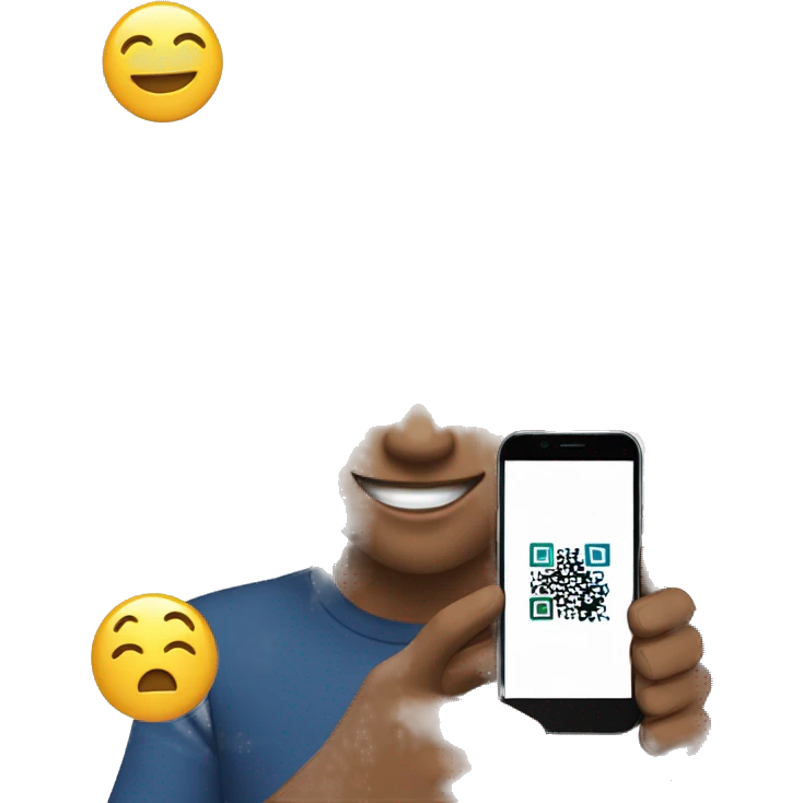 cheerful young man holding out a smartphone with a visible QR code on the screen emoji