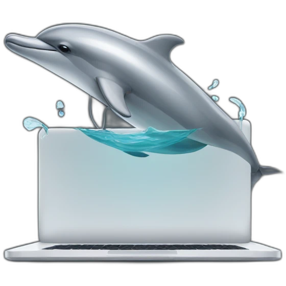 dolphin-wearing-square-and-white-tee-working-on-a-black-laptop emoji