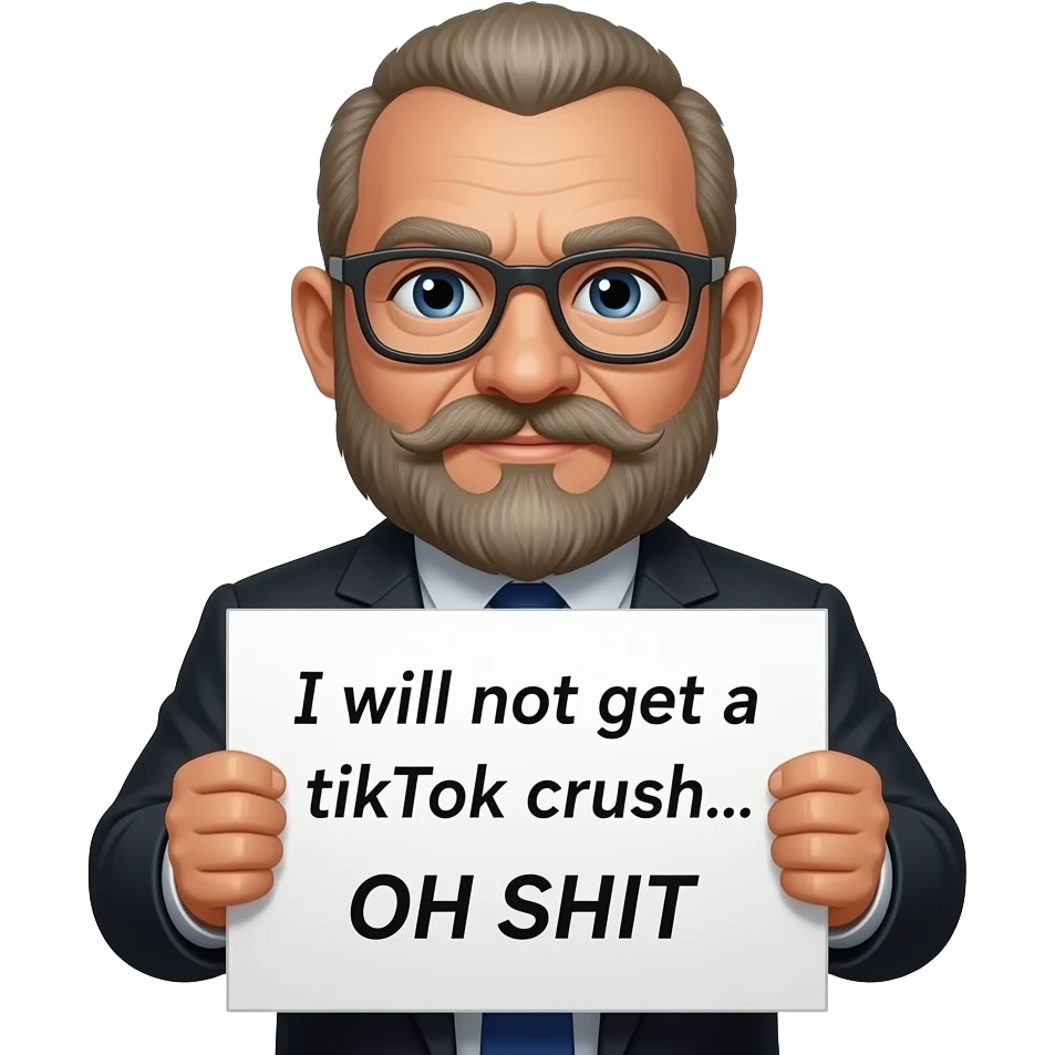 Cyclop holding a sign that says the following "I will not get a tiktok crush... OH SHIT" emoji