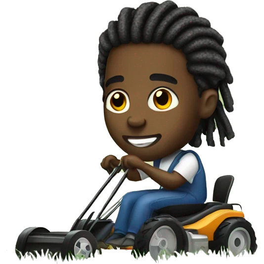 Black man with dreads in ponytail with a push lawn mower emoji