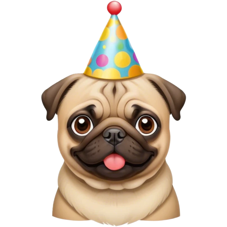 A pug with a birthday hat emoji