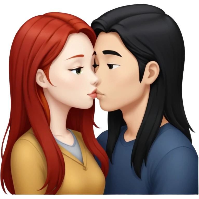 long hair asian boy kisses redhead white girl  emoji
