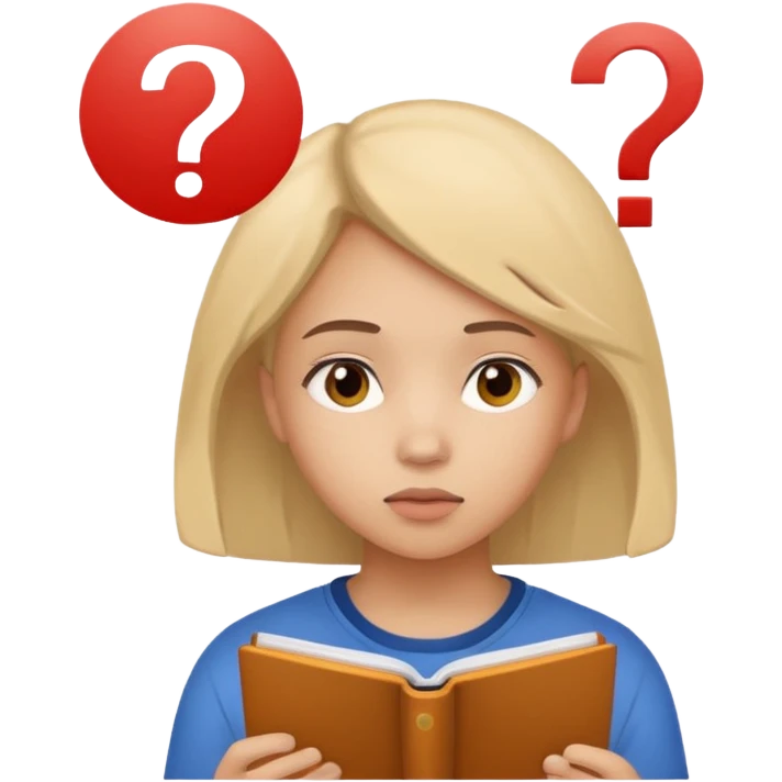 студентка учится и задумывается получится ли у нее, а наверху над головой пустый круг с вопросом на белом фоне emoji