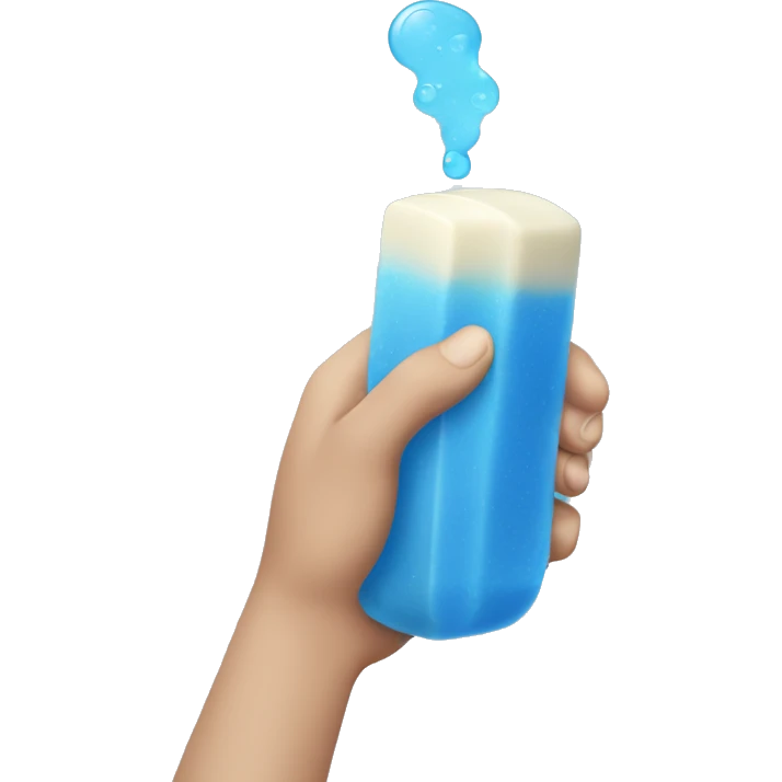 a hand holding a bubbly bar of blue soap emoji