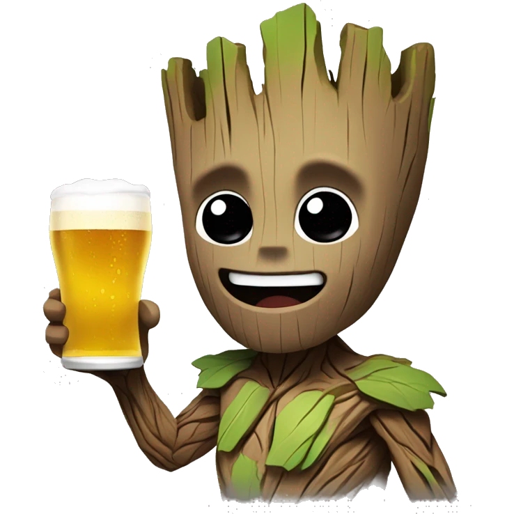 Groot with a beer in his hand emoji