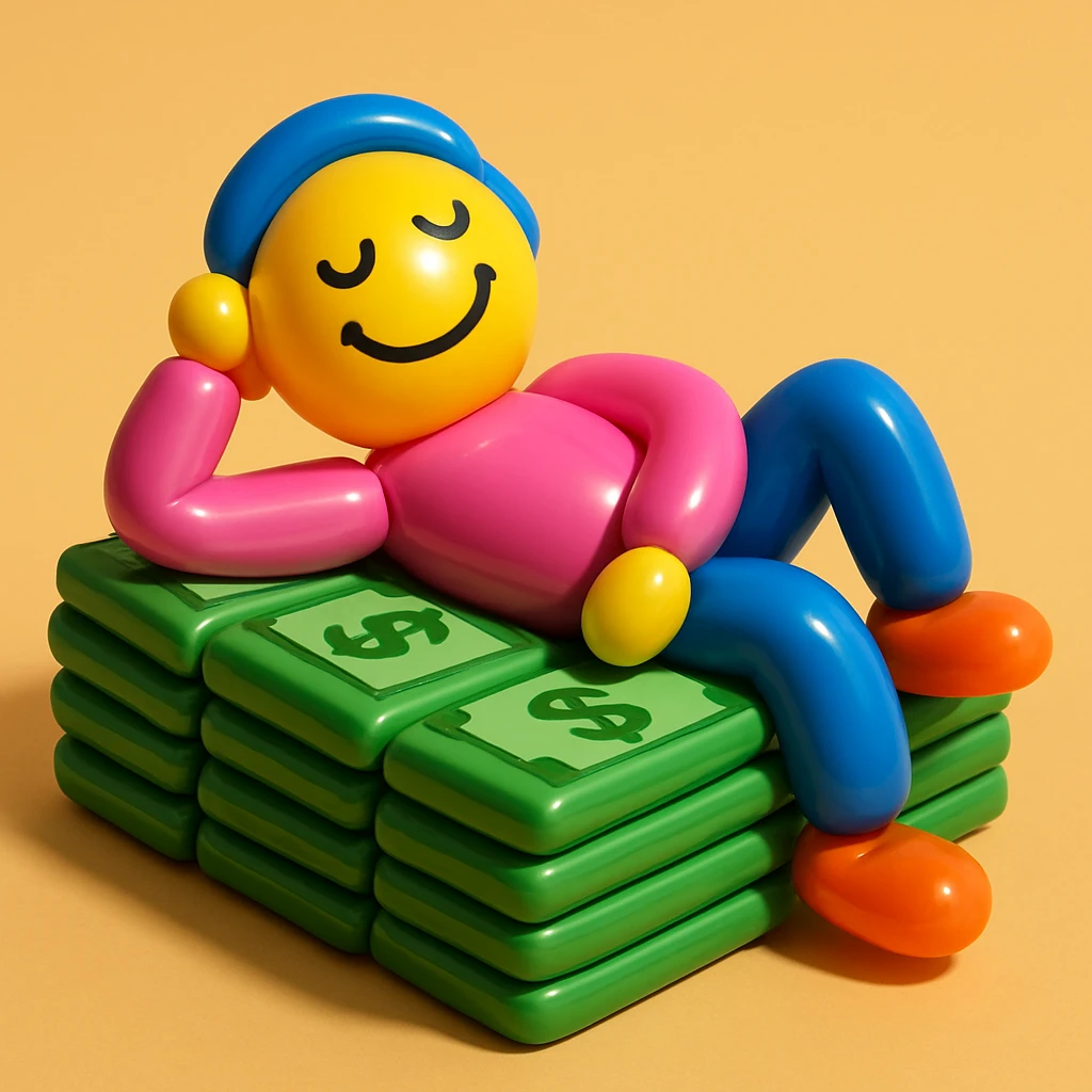 happy person napping on mattress of money emoji