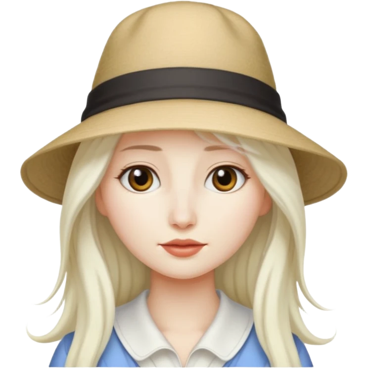 long haired female white bird with hat emoji