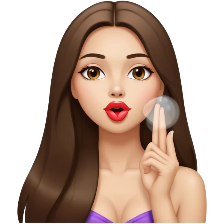 Sexy beautiful girl with long straight brunette hair blowing kiss emoji