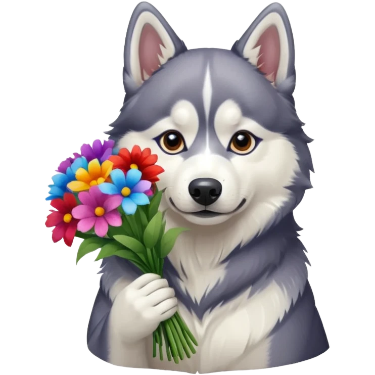 siberian husky dog holding flowers emoji