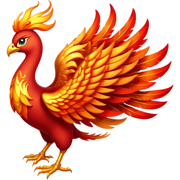 Cinematic Noble fierce & powerful Fire Phoenix Portrait Emoji, Poised and resplendent, with a radiant, fiery plumage in brilliant hues of scarlet, gold, and ember, featuring elongated, elegant tail feathers that flow like molten lava, and piercing, wise eyes reflecting the eternal cycle of rebirth; rendered with lifelike texture and luminous natural highlights, high shine, majestic and awe-inspiring, styled with an aura of mythic resurgence, focused and regal, soft glowing outline, capturing the essence of a legendary phoenix rising from the flames with timeless grace! emoji