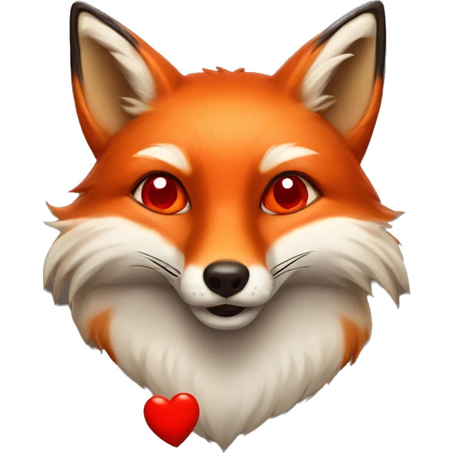 deep lush red fox face with tiny red heart instead of eyes emoji
