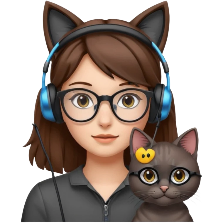 fille brune a lunette avec casque oreille de chat noir et gris emoji