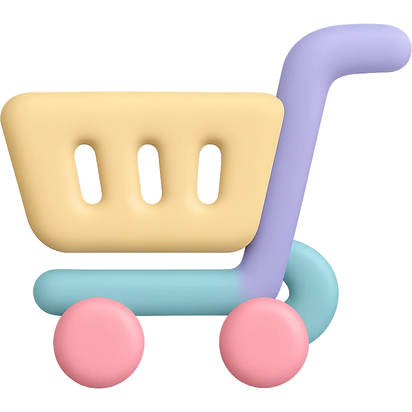 icon of a cart in 3D mochi style with soft pastel colors and smooth rounded shapes, cute and minimal look emoji