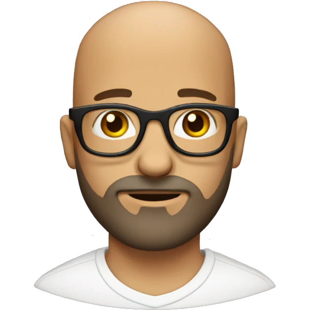 bald man with beard and glasses with brown eyes emoji