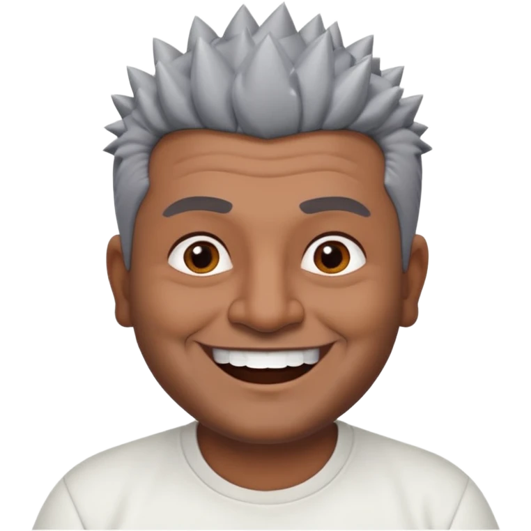 50 yr old indian man, dark skin, grey hair, big smile, white teeth, chubby, no moustache, clean shaven, spiky hair emoji