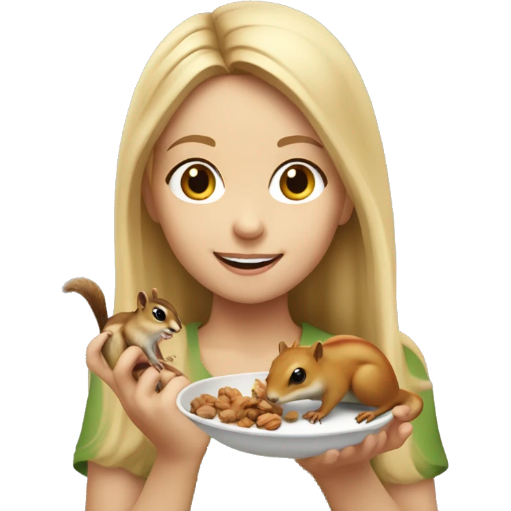 Blonde girl feeding a chipmunk a nut emoji