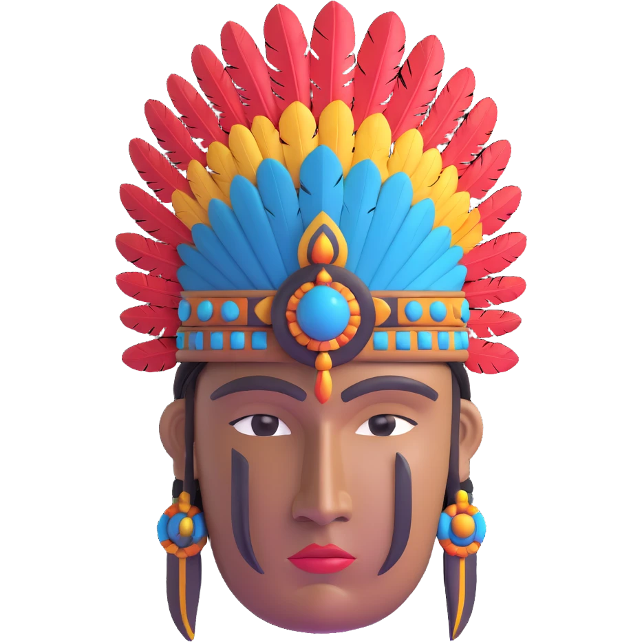 Toltec warrior stone head with elaborate feather headpiece emoji